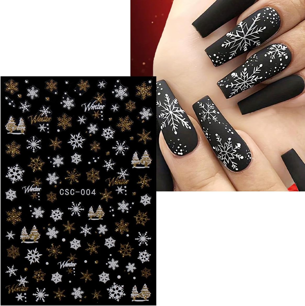 JMEOWIO 8 Sheets Christmas Glitter Nail Art Stickers Decals Self-Adhesive Snowflake Winter Holiday Cute Nail Supplies Nail Art Design Decoration Accessories