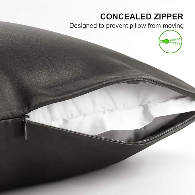 ALASKA BEAR Silk Pillowcase for Hair Care Gentle Mulberry Silk Anti Face Skin Wrinkle Pillow Slip Cover Standard Size with Concealed Zipper (1pc, Charcoal)