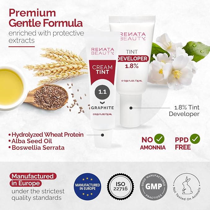 RB RENATA BEAUTY Tint Kit – Cream Hair Dye Kit with Developer and Application Brush for Spot Coloring - Covers Gray Hairs, Smudge-Proof, Long-Lasting Up to 4 Weeks, 20 Applications [Graphite]