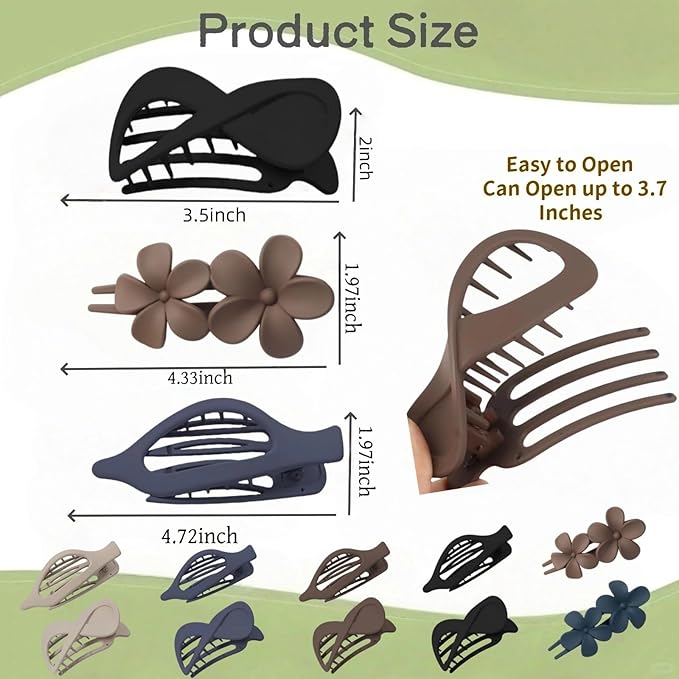 10 Pcs Flat Hair Clips for Women, Lay Flat Claw Clips French Glossy Claw Clips for Thick & Thin Hair No-Slip Hair Claw Strong Hold Barrettes Hair Clamps for Women