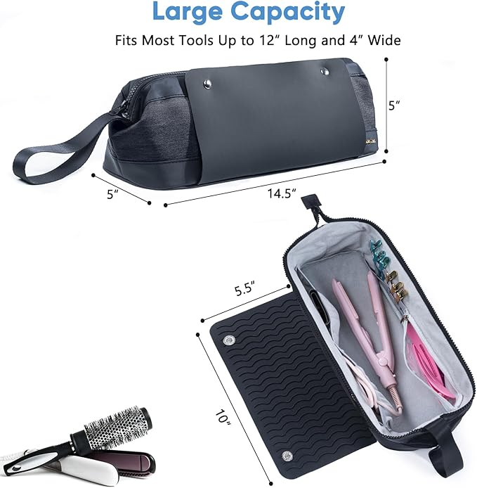 2IN1 Hair Tools Travel Bag with Heat Resistant Mat for Flat Irons, Straighteners, Curling Iron, and Haircare Accessories,Compatible with Revlon One Step Hair Dryer,Revlon Volumizer Hair Dryer Brush