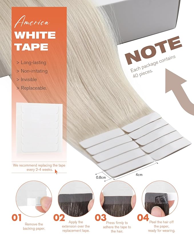Sunny Hair Tape in Hair Extensions Human Hair 16inch Hair Extensions Real Human Hair Tape in Extensions for Women Platinum Blonde Invisible Natural Straight Skin Weft Double Sided Tape 40pcs 100g