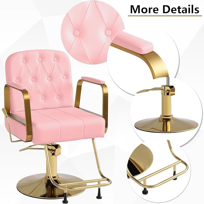 KIGOTY Salon Barber Chair, Reclining Salon Chair for Hair Stylist, Adjustable Hair Salons Tattoo Braiding Hairdresser Chair, 360 Swivel Stylist Chairs for Barbershop (Pink)
