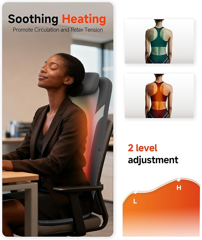 Snailax Back Massager for Full Back Pain Relief Deep Tissue, Long Track Dual 3D Shiatsu Rollers 3 Height Settings Foldable Massage Chair Pad with Heat, Vibration Heated Seat Cushion, Gifts for Mom Dad