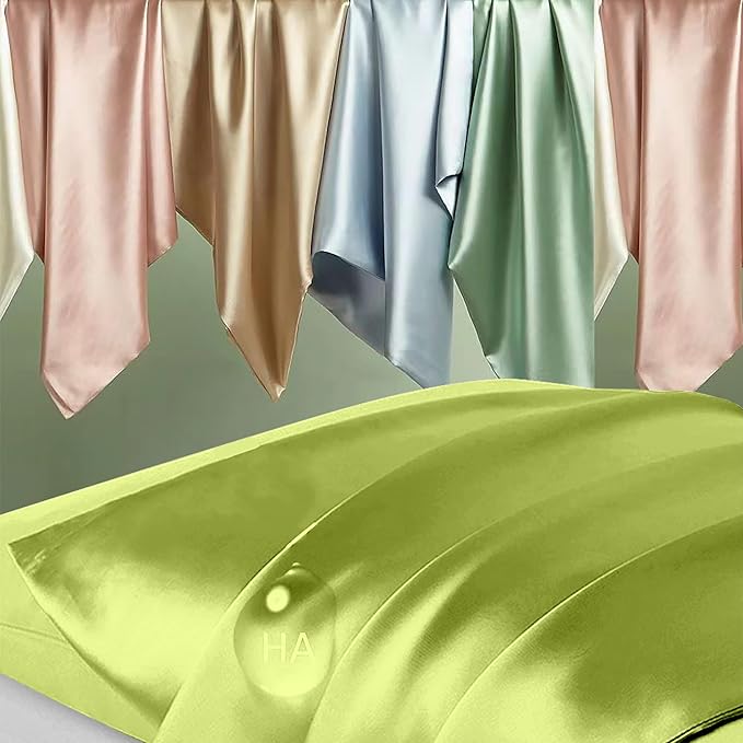 Silk Pillow Cases 2 Pack, Mulberry Silk Pillowcases Standard Set of 2, Smooth, Anti Acne, Both Sides Natural Silk Satin Pillow Cases for Sleeping Women 2 Pack with Zipper, Olive Green