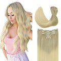 DOORES Classic Clip Seamless Clip, 5pcs 75g 16 Inch Balayage Ash Blonde to Golden Blonde and Platinum Blonde