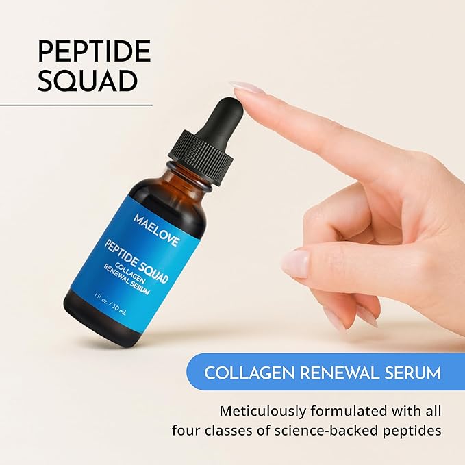 MAELOVE Peptide Squad Collagen Renewal Serum with Copper Peptides, Argireline, Matrixyl 3000 + Hyaluronic Acid and Niacinamide for Wrinkles, Fine Lines, and Skin Elasticity