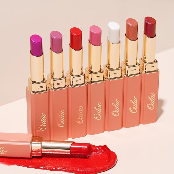 Oulac Moisture Shine Red Lipstick for Women, 2 in 1 Shimmer Lipstick & Lip Balm, Hydrated Juicy and Glossy Lip Color for Dry, Cracked and Chapped Lips, Vegan 2.2g/0.07oz (S06)