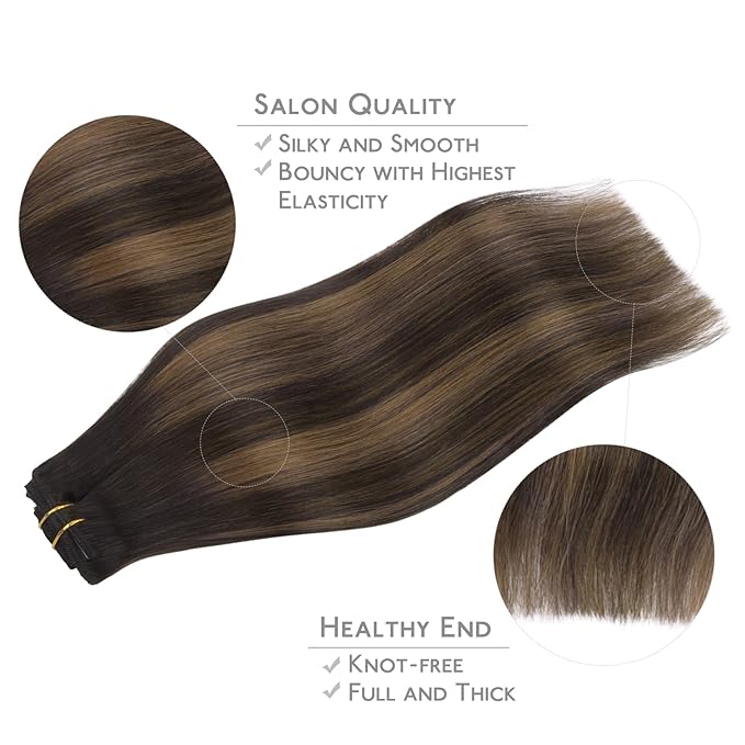 WENNALIFE Clip in Hair Extensions Real Human Hair, 12 Inch 80g 7pcs Remy Hair, Balayage Dark Brown Mixed Chestnut Brown Straight Natural Extensiones De Cabello Humano Con Clip Ins