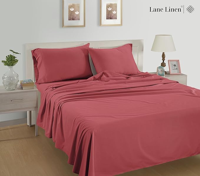 Lane Linen 100% Organic Cotton King Size Pillow Cases Set of 2 (20"x36") - Pillow Cases King Size - Certified Organic Cotton Pillowcases - King Pillow Cases Set of 2 - Red Pillow Cases - Mineral Red