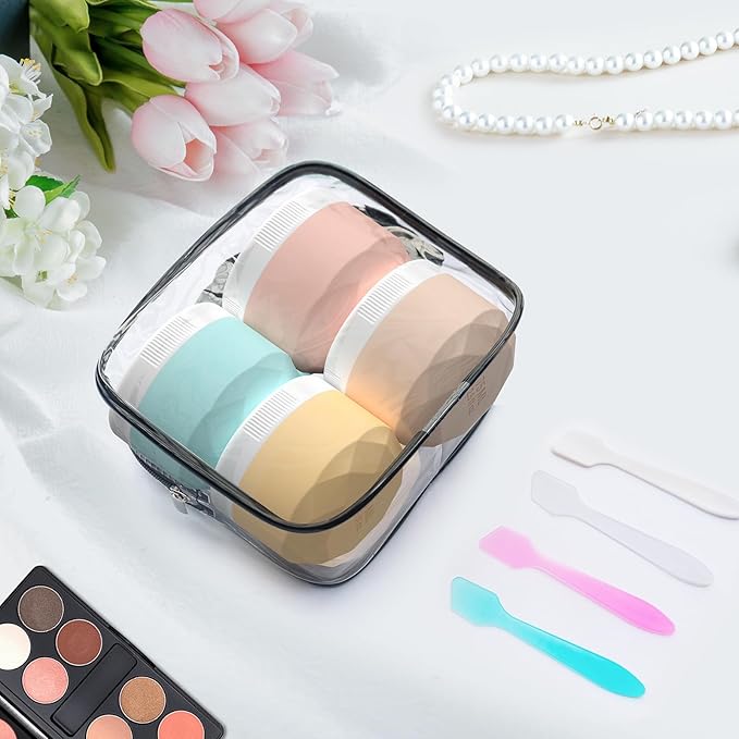 Travel Containers for Toiletries, 4-Pack TSA Approved Silicone Jars (1oz) - BPA Free Leakproof Cosmetic Containers for Creams, Lotion, Skincare & Makeup with Bonus Waterproof Bag