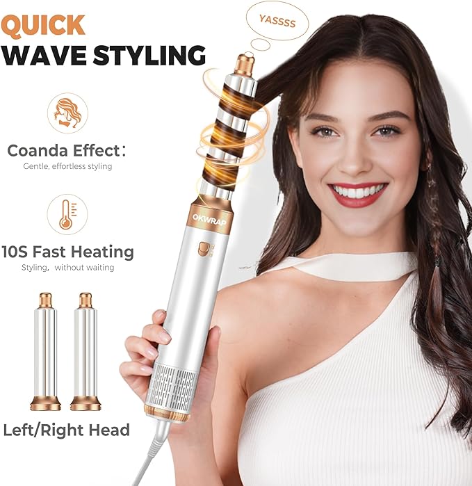 6 in 1 Blow Dryer Brush Set,Hot Air Styler Negative Ion Air Curling Wrap Air Curler, Round Brush Blow Dryer Curling Iron Hair Styling Tools Gift for Dry,Volumize, Straight,Curl,100-120V