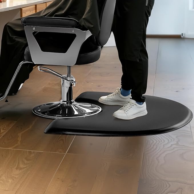 VEVOR Salon Mat for Hair Stylist, 3 x 4 FT Semi-Circle Salon Chair Mat, 1-inch Thickened Anti Fatigue Barber Shop Floor Mat with Round Cut Out, Easy-to-Clean PVC Surface & Anti-Trip Beveled Edges