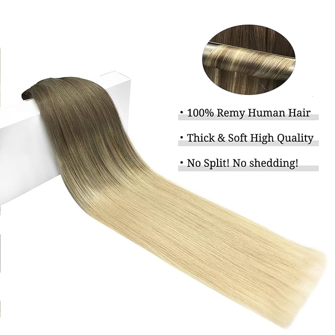 DOORES Clip in Hair Extensions - Ash Brown to Platinum Blonde, 150g 9pcs 16 Inch Remy Human Hair, Natural Silky Straight Thick