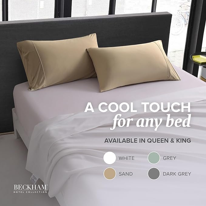 Beckham Hotel Collection Cooling Pillowcases for Hot Sleepers, Standard/Queen Size Set of 2, Cool Bedding, Envelope Closure, Silky Soft, Breathable, Moisture-Wicking, Sand