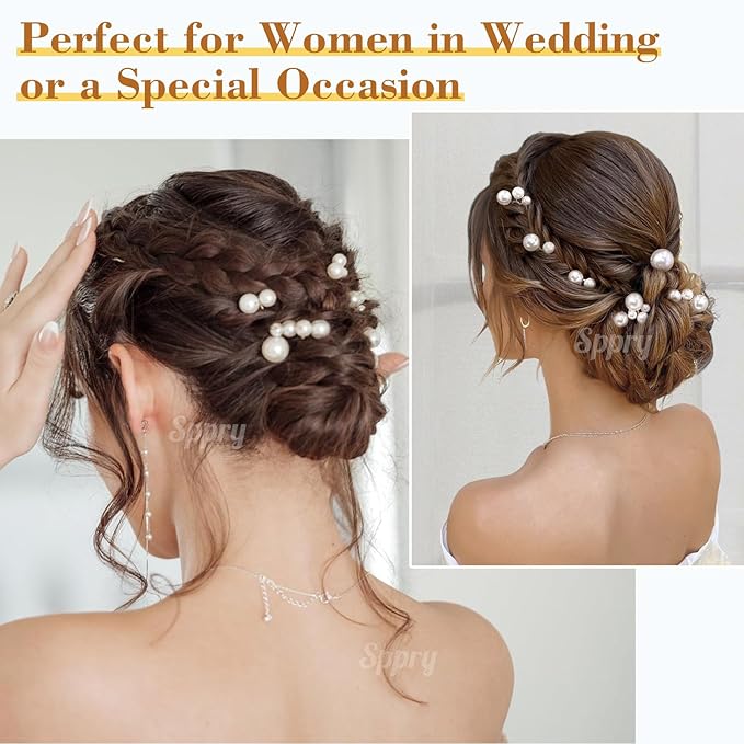 U Shaped Pearl Hair Pins for Wedding, Elegant Updo Hair Accessories for Bridal or Women, Set of 12 (Gold)