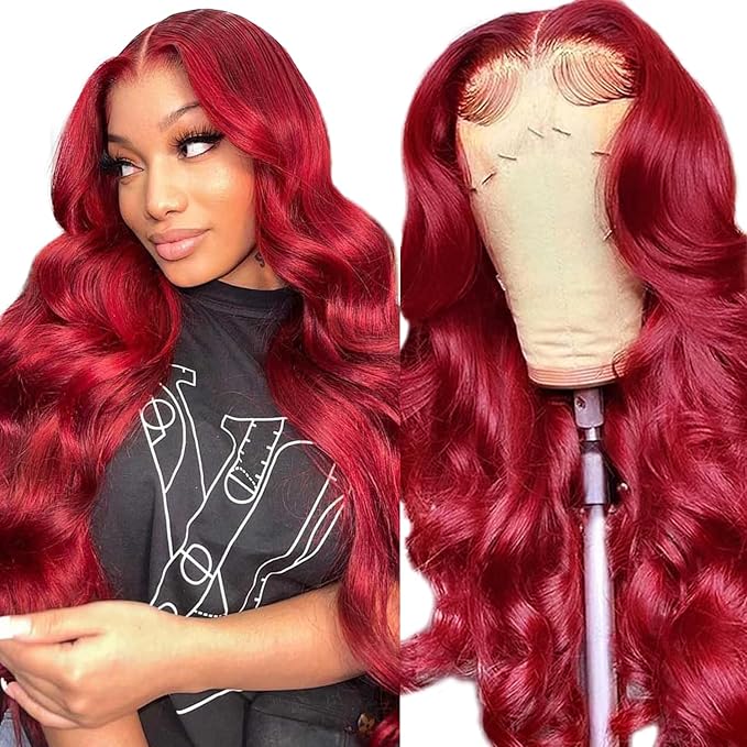 99J Burgundy Lace Front Wigs Human Hair 200% Density 13X4 Body Wave Lace Frontal Wigs for Women Glueless HD Red Wigs Human Hair Pre Plucked with Bleached Knots Natural Hairline 22 Inch