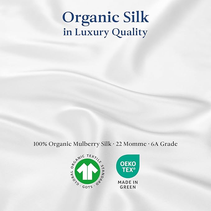 Premium Silk Pillowcase 100% Organic Mulberry Silk, 22 Momme, Grade 6A - Oeko-Tex Certified in Germany - Luxury for Hair & Skin, 1 Piece (King Size 20x36 Inches, Natural Silk Off-White)