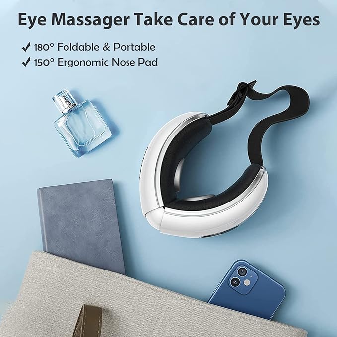Eye Massager with Heat and Cooling for Migraines, Dry Eyes, Dark Circles, Rechargeable Bluetooth Music Cold Heated Eye Massager Improve Sleeping - Gifts for Women and Men (White)