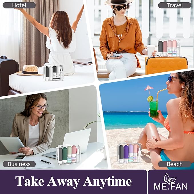 ME.FAN 18 Pack Travel Bottles for Toiletries, TSA Approved Silicone Portable Size Bottle, Refillable Cosmetic Container Kits for Conditioner, Shampoo, Lotion,Face Cream - Bright