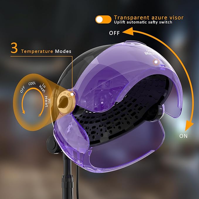 Professional Standing Hair Dryer - 1875W Floor Standing Hooded Dryer Hair Bonnet with Ionic Generator for Professional Salon Station Spa Home Use Hair Drying Treatment Adds Shine Volume (Purple)