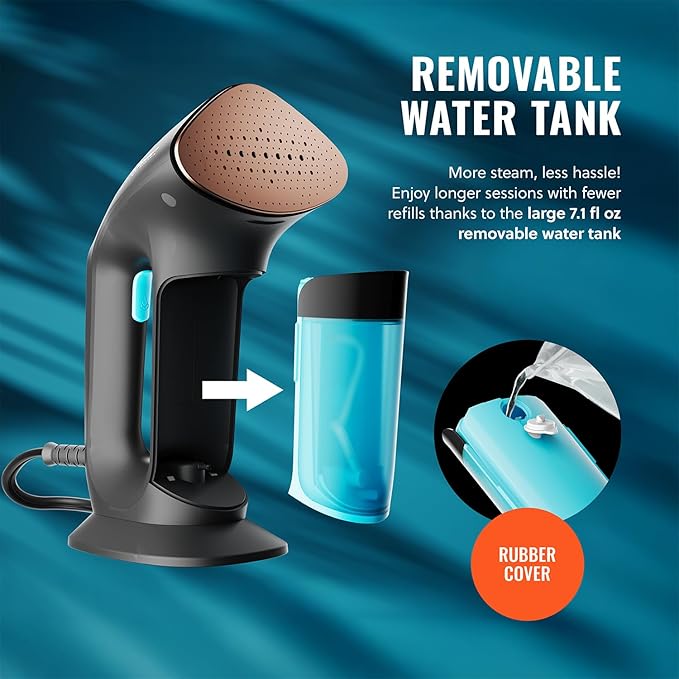 PurSteam SteamPulse Pro Handheld Steamer for Clothes, Portable Handheld Fabric and Garment Travel Steamer Iron Press Wrinkle Remover with Fabric Brush