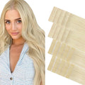 GOO GOO Invisi Edge Tape in Hair Extensions Human Hair, 60A Platinum Blonde 10pcs injected with 10pcs classical tape ins, 14inch 50g, Virgin Remy Hair, Natural Look