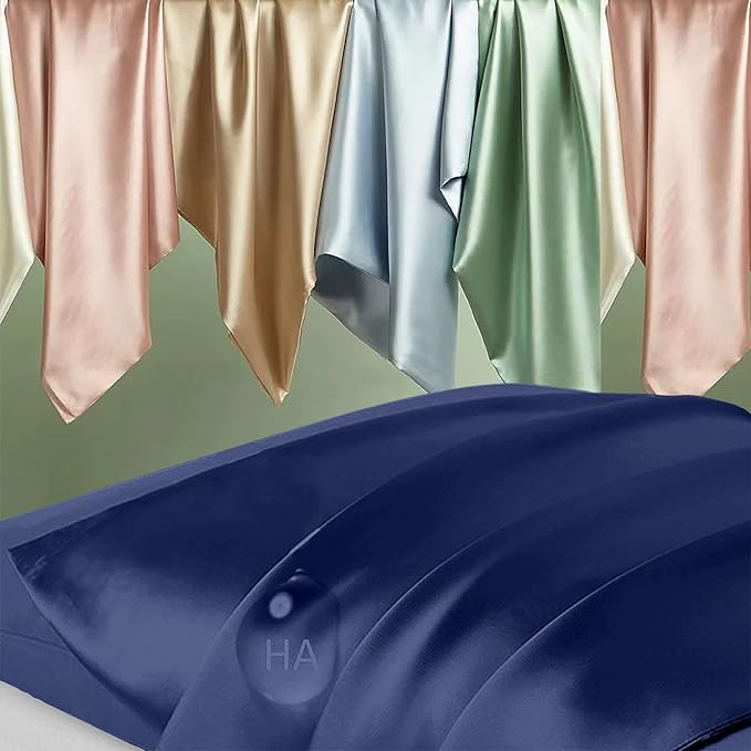 Silk Pillowcase for Hair and Skin, Mulberry Silk Pillow Cases Queen Size, Anti Acne Cooling Beauty Sleep Both Sides Natural Silk Satin Pillowcases with Hidden Zipper, Gifts for Women Men, Navy Blue