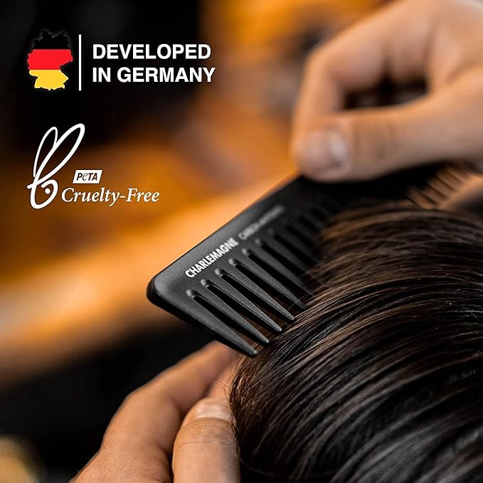 Charlemagne Wide Tooth Comb Men - Detangling Comb - Tames Unruly Strands - Enhances Curls - Texturizing Tool - Styling Tool for Slick Back Hair