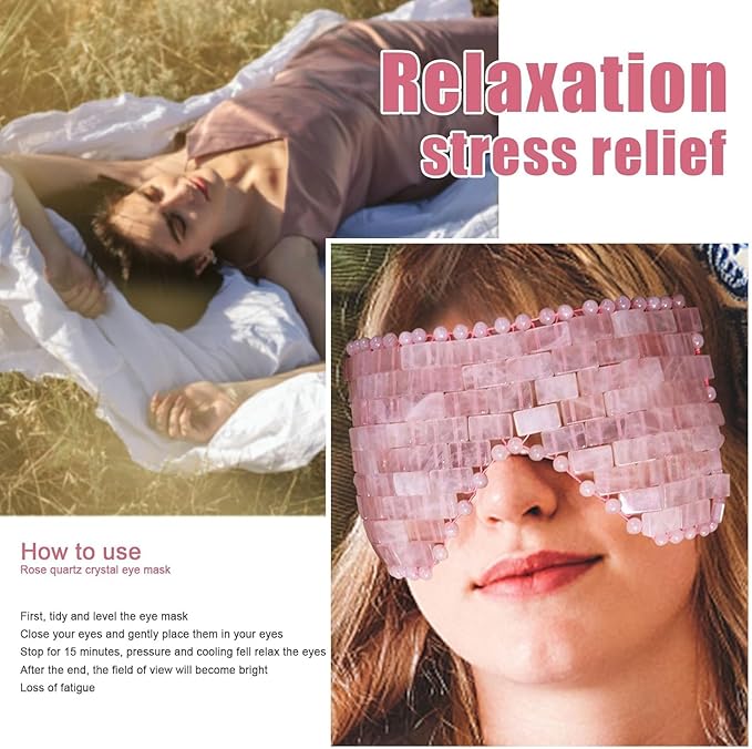 Rose Quartz Eye Mask, Jade Eye Mask 100% Natural Crystal Eye Mask, Reusable Gemstone Eye Mask Eliminate Wrinkles Puffiness Headache and Migraine Relief Hot or Cold Using