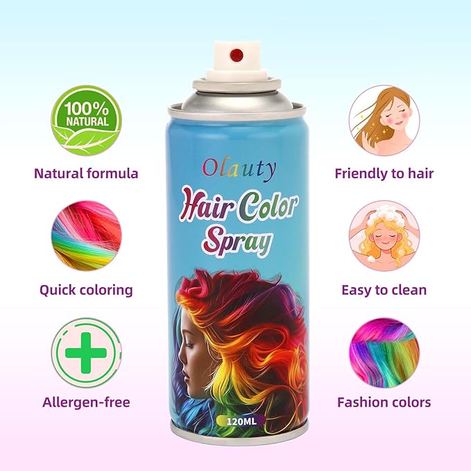 Purple Hair Spray, Temporary Hair Color Spray for Women, Men, Kids, One-Time Use Washable Hair Dye, Natural Hair Color Wax for Christmas, Hallowen, Cosplay, Festival Party Costume Makeup, DIY (Purple)