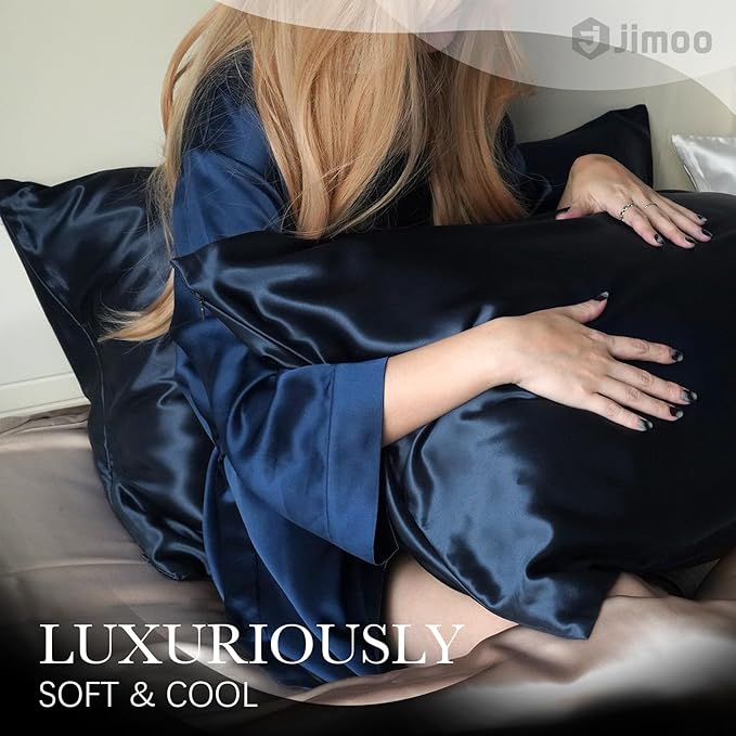 100% Mulberry Silk Pillowcase for Hair and Skin, 22 Momme Pure Natural Silk Pillow Case Both Sided with Zipper, Pillow Cover for Women Mom Men (Navy Blue, Queen 20''×30'', 1 Pack)
