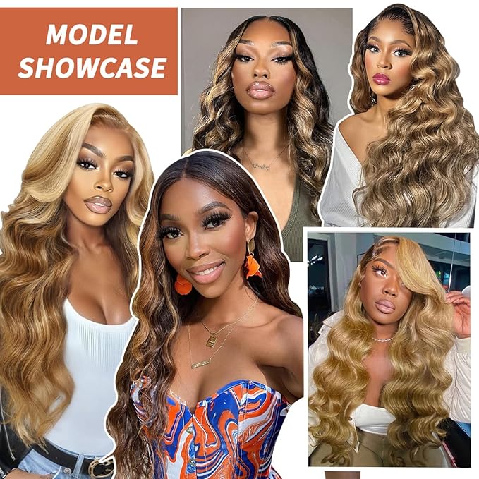 Ombre Blonde Synthetic Lace Front Wigs Pre Plucked 26 Inch Long Wavy 100% Futura Premium 13x4 HD Lace Wigs For Black Women Ready to Wear Beginner Friendly Daily Party Use