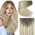 Ve Sunny Clip in Hair Extensions Balayage Remy Human Hair Clip in Extensions Full Head Ash Grey Ombre Platinum Blonde Straight Real Hair Extensions for Women 7pcs 120g 16 inch