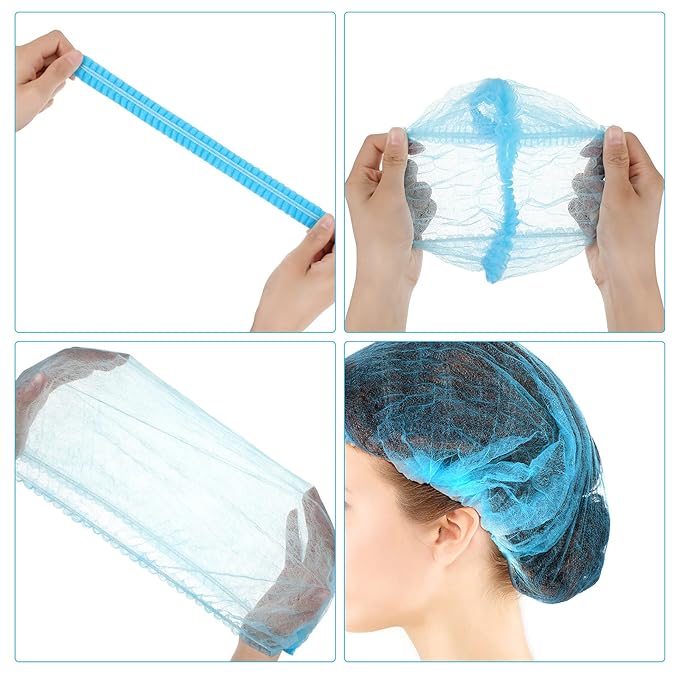 100 Pcs Disposable Nonwoven Bouffant Caps 21 Inch Hair Net Elastic Cap Hair Cover Hats for Beauty Salon Hospital Spa Catering Dust-free Workspace(Blue)