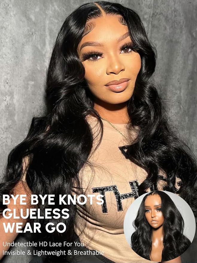 KLAIYI Body Wave Bye Bye Knots Glueless Wig 7x5 Pre Cut Lace Front Wigs Human Hair Wear and Go Wigs for Beginners Pre Bleached Pre Plucked Pre Everything 3S Easy to Ready to Wear Loose Wave Wig 20Inch