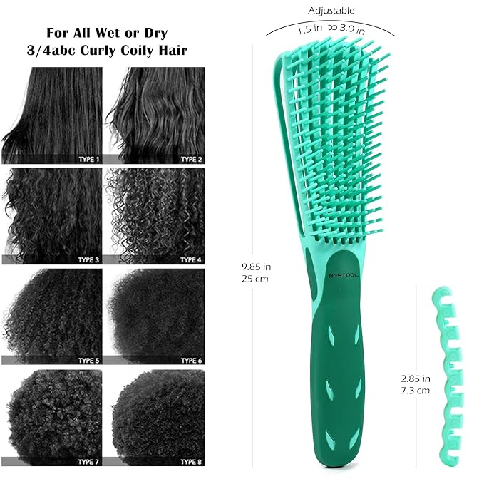 BESTOOL Detangling Brush for Black Natural Hair, Curly Hair Afro 3/4abc Texture - Faster and Easier Detangle Wet or Dry With No Pain (Green)
