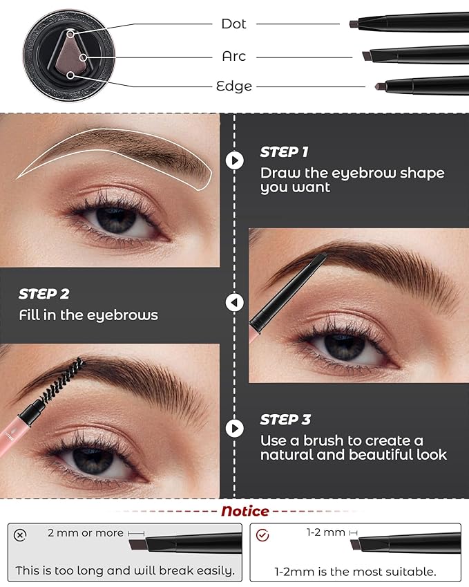 12Pcs Microblading Eyebrow Pencils Deep Brown Waterproof Eye Brow Pencil w/Eye Brow Razor & Scissors Kit 0.5mm Ultra-Fine Tip Creates Hair-Like Strokes for Women Effortless Natural Brows
