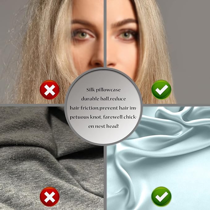 Natural Mulberry Silk Pillowcase for Hair and Skin Queen Size 20"X30" Case with Hidden Zipper Soft Breathable Smooth Cooling Pillow Covers for Sleeping(Haze Blue,1Pcs)