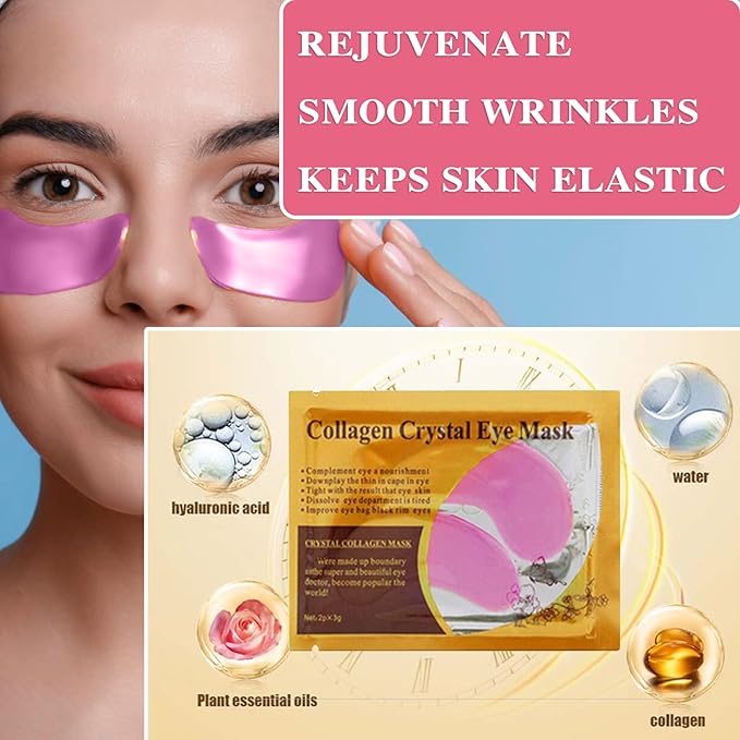 30 Pairs Under Eye Mask,Moisturising Under Eye Patches for Women,Crystal Collagen Eye Gel Pads for Reducing Fine Lines,Puffy Eyes and Dark Circles Under Eye Bags Treatments(Pink)