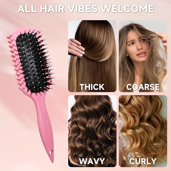 Curl Defining Brush, Curly Hair Brush Products With 3 Pcs Slick Back Hair Brush Set Bristle Brush Edge Control Teasing Comb for women (Beige)