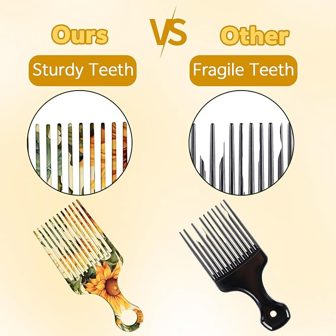 2 Pcs Afro Pick Comb for Natural Curly Hair,Portable Styling Hair Pick for Travel,Anti-Static,Cute Afro Comb for Women Men and Girls(Yellow-T12)