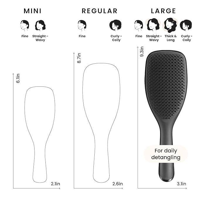 Tangle Teezer Large Ultimate Detangler Hairbrush for Wet & Dry Hair, Eliminates Knots & Reduces Breakage for Long, Thick, & Curly Hair Types, Black Gloss
