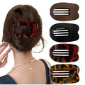 Women Flat Hair Clips,4-Pack French Large Matte Non-Slip Claw Hair Clips for Thick or Thin Hair (Red leopard print,Yellow leopard print,Black,Matte Dark Brown)