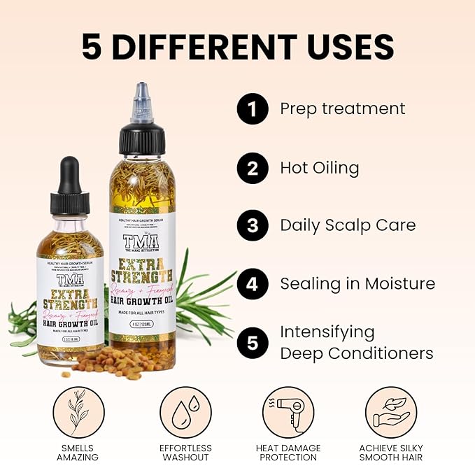 The Mane Attraction Extra Strength Rosemary + Fenugreek Herbal Hair Growth Oil | Infused With Castor Oil for ALL Hair Types