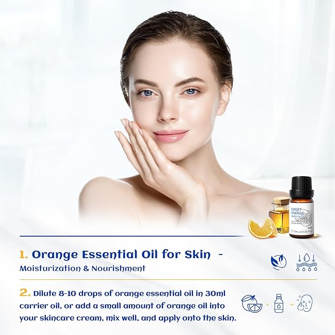 HIQILI Sweet Orange Essential Oil,100% Pure Natural for Diffuser, Aromatherapy-10ml