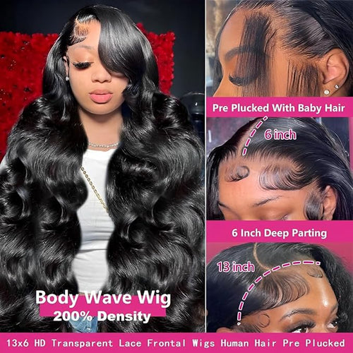 30 Inch 13x6 Lace Front Wigs Human Hair 200% Density Body Wave HD Lace Front Wigs Human Hair Pre Plucked Natural Color Glueless Wig 100% Virgin Human Hair Lace Front Wigs for Women