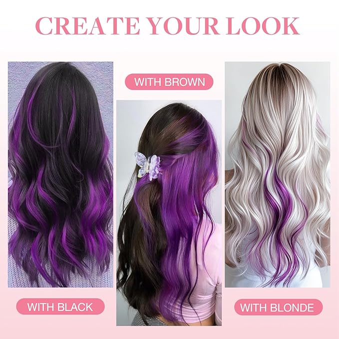 GOO GOO Tape in Hair Extensions Human Hair, Purple, 10inch 20g 10pcs, Colored Tape ins Human Hair Extensions, Silky&Soft Invisible Tape Ins, Hair Highlighted for Party