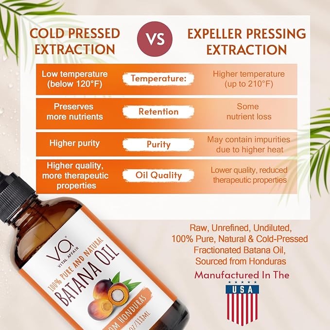 VITAL AFFAIR Batana Oil-Hair Growth Oil-4 Fl Oz-Glass Bottle-Cold Pressed-100% Raw-Dr Sebi Recommended-Essential Nutrients-For Women & Men