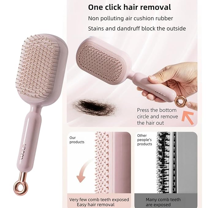 Self-Cleaning Air Cushion Comb – with Portable Travel Design, Features retractable, easy to clean, Ergonomic Pull Ring air cushion massage comb, for Detangling Thick/Curly Hair, Gift for Women (Blue)